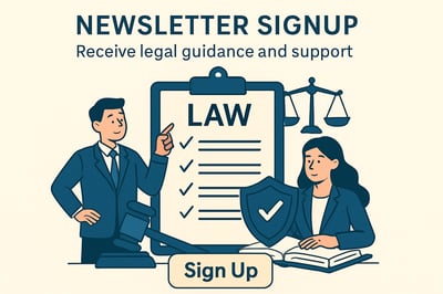 Newsletter signup illustration representing legal guidance and support Newsletter signup illustration representing legal guidance and support
